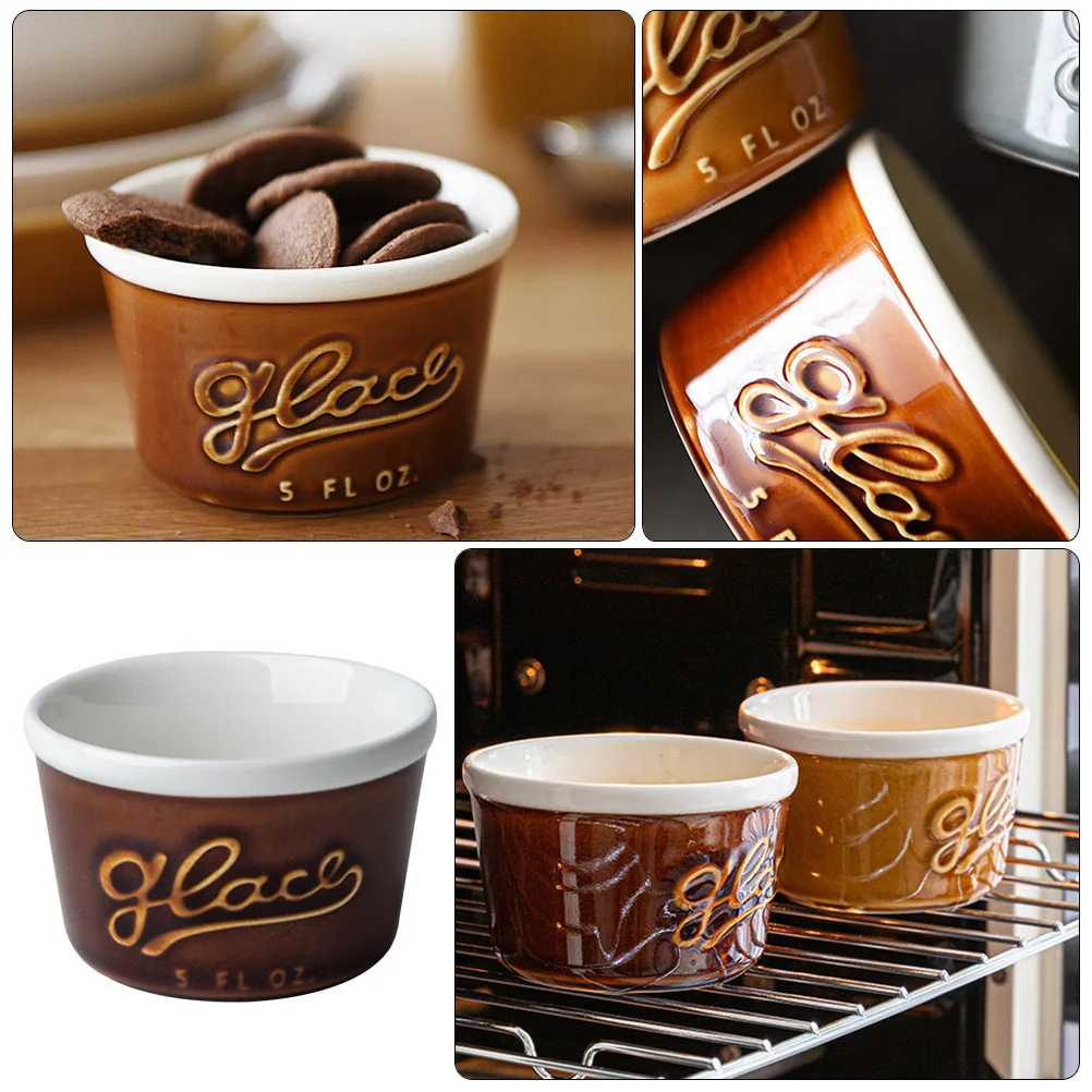 

Ceramic Baking Bowl Heat Resistant Dessert Pudding Cup Multi Functional Kitchen Tool for Home Hotel Restaurant