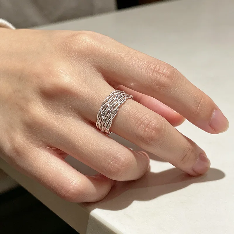 PANJBJ 925 Sterling Silver Rings for Women Cross Interwoven Multiple Layers Bohemia Romantic Jewelry Gift Dropshipping Wholesale