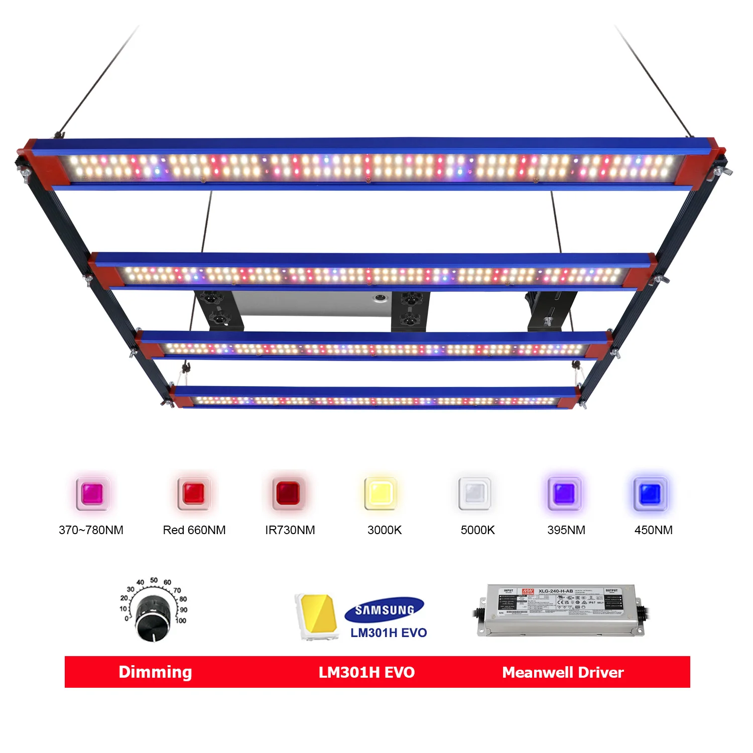 Lampada per la crescita delle piante 240W 320W LED LM301H EVO Lampada per la crescita delle piante a LED dimmerabile 3000K 5000K, adatta per piante da interno in idroponica