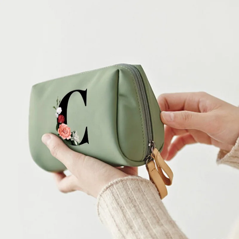 حقيبة مكياج من الكتان بسعة كبيرة ، حقيبة تخزين متعددة الوظائف ، حقيبة يد نسائية ، حقيبة كتان مطبوعة بحروف 26