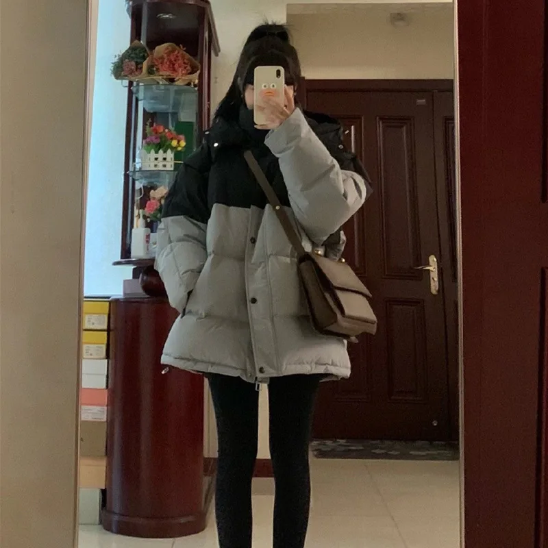 Winter New Short Down Cotton-padded Women's Design Sense Patchwork Color Loose Thick Bread Coat