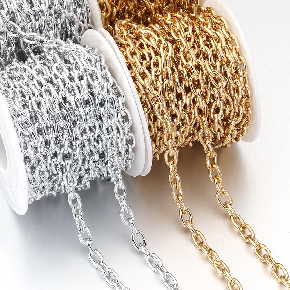 5 Yards/Roll Aluminium Chain Gold Rhodium Color O-Shaped Cross Metal Link Chain For Jewelry Making DIY Necklace Bracelet Finding