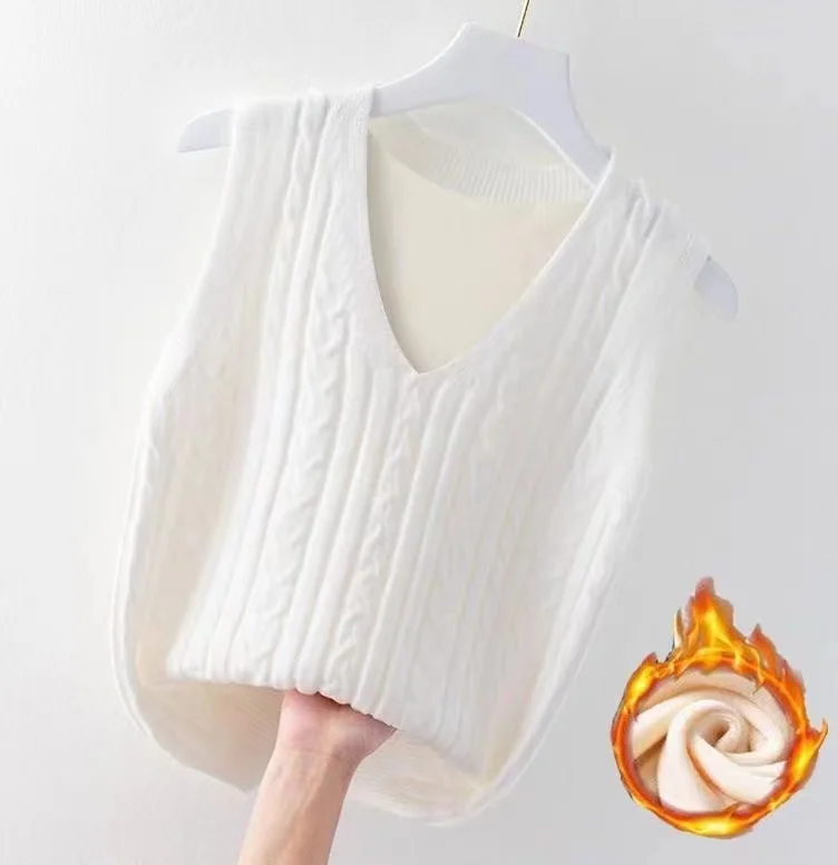 plus Size Women's Fleece Lined Unlined Knitted Vest Spring Autumn Winter Style Sleeveless Trendy Outerwear V Neck Commute Style