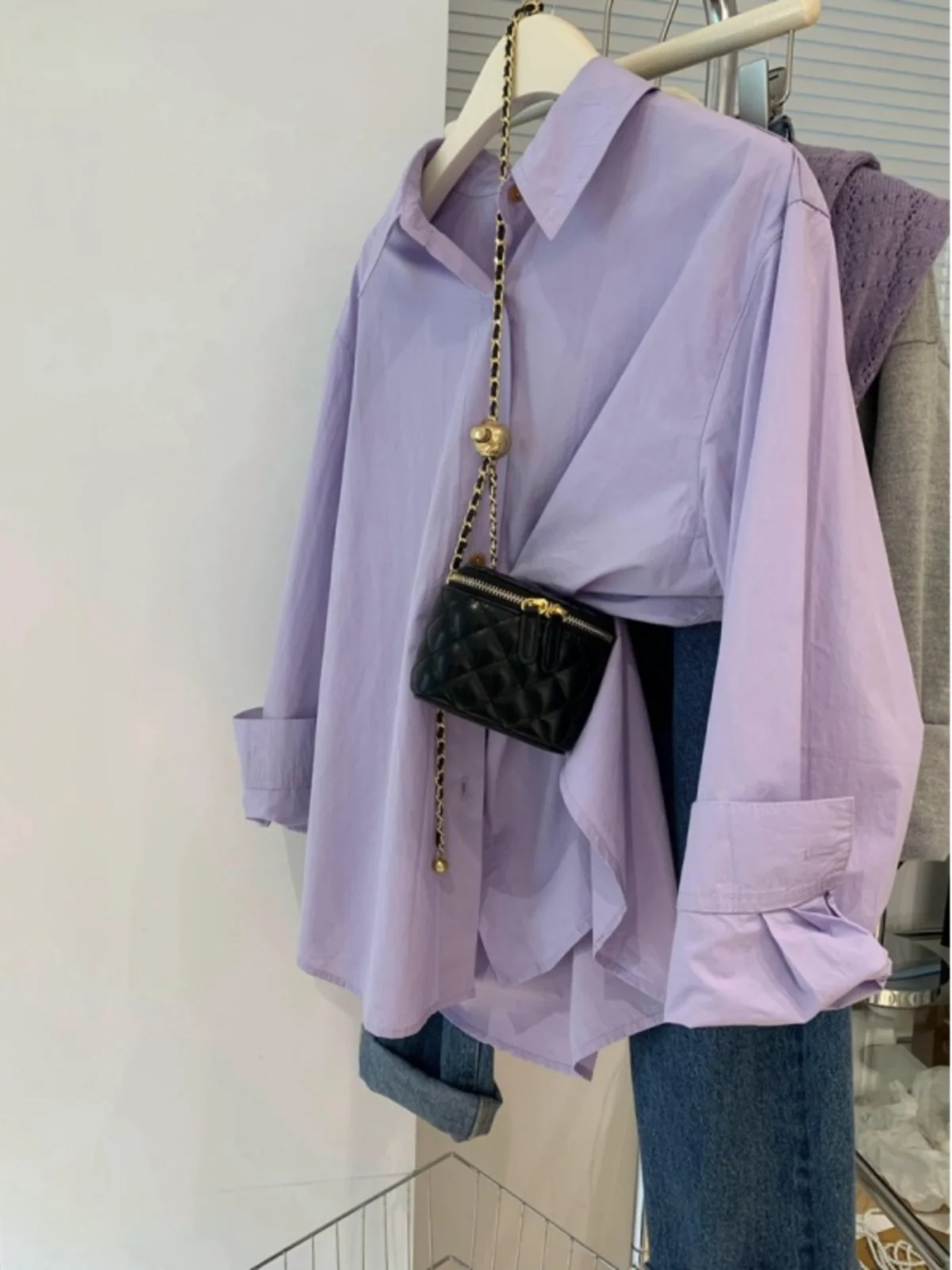 

Lilac Purple Long Sve Women's irt Jaet Early Autumn Design Sensation Small Cro Sunscreen Top Trendy Oversize Commute...