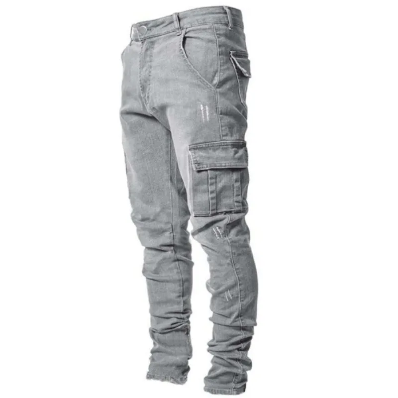 Men's Slim fitting Denim Casual Trousers Side Pocket Small Foot Tight Jeans Long Pants   For Men