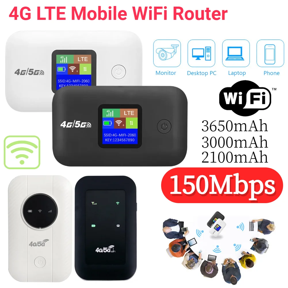 4G LTE Mobile WiFi Router 150Mbps Pocket Mobile Hotspot Up To 10 Users with SIM Card Slot Wireless Router for Car Travel