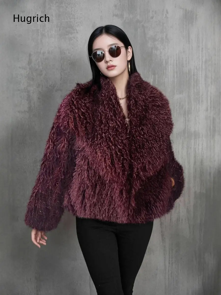Ladies Oversized Shaggy Furry Coat Wide Lapel Collar Open Front Long Sleeve Soft Plush Warm Winter Outer Jacket