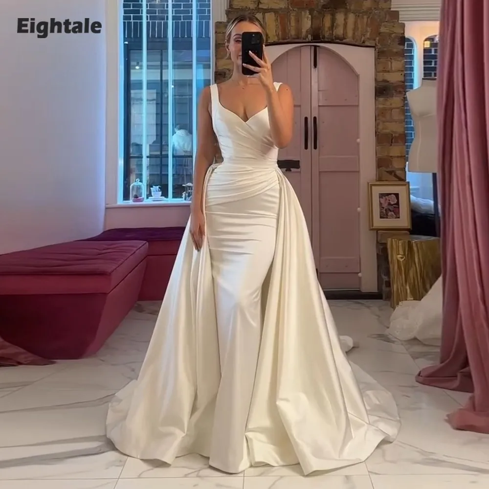 

Eightale арабское свадебное платье на тонких бретельках по индивидуальному заказу атласное свадебное платье цвета слоновой кости вечернее платье русалки невесты