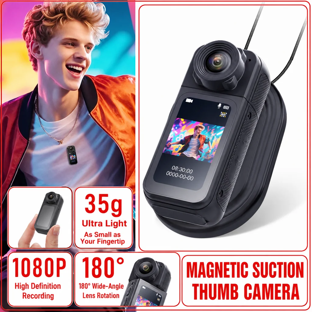 Generic Magnetic Thumb Action Camera 1080P Hd 180 Rotatable Lens Portable Long Battery Life For Outdoor Cycling Recording