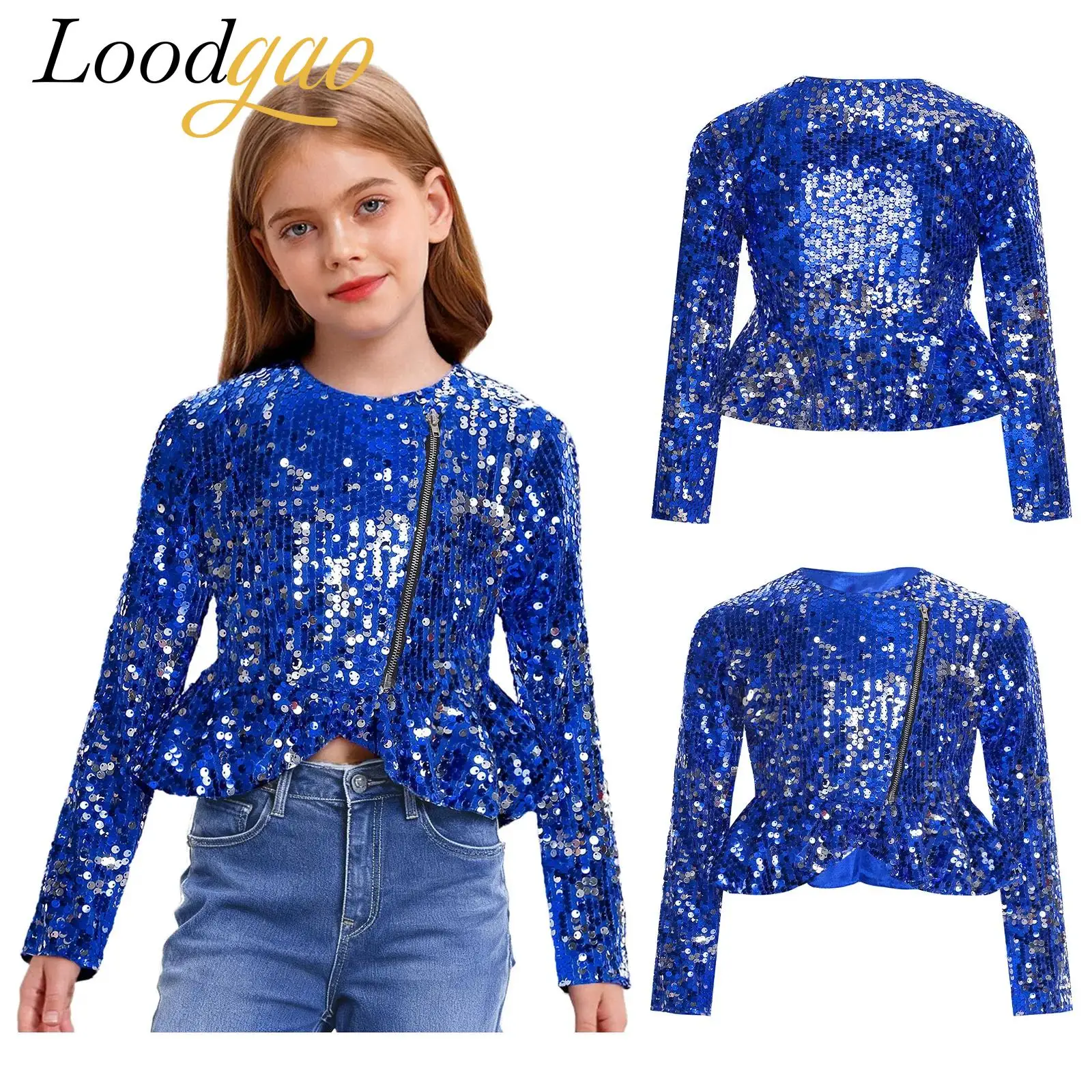 

Fashion Girl's Outerwear Music Festival Costume Sparkle Streetwear Coats Festive Disco Outfits Girls Sequin Jackets Sequin Top