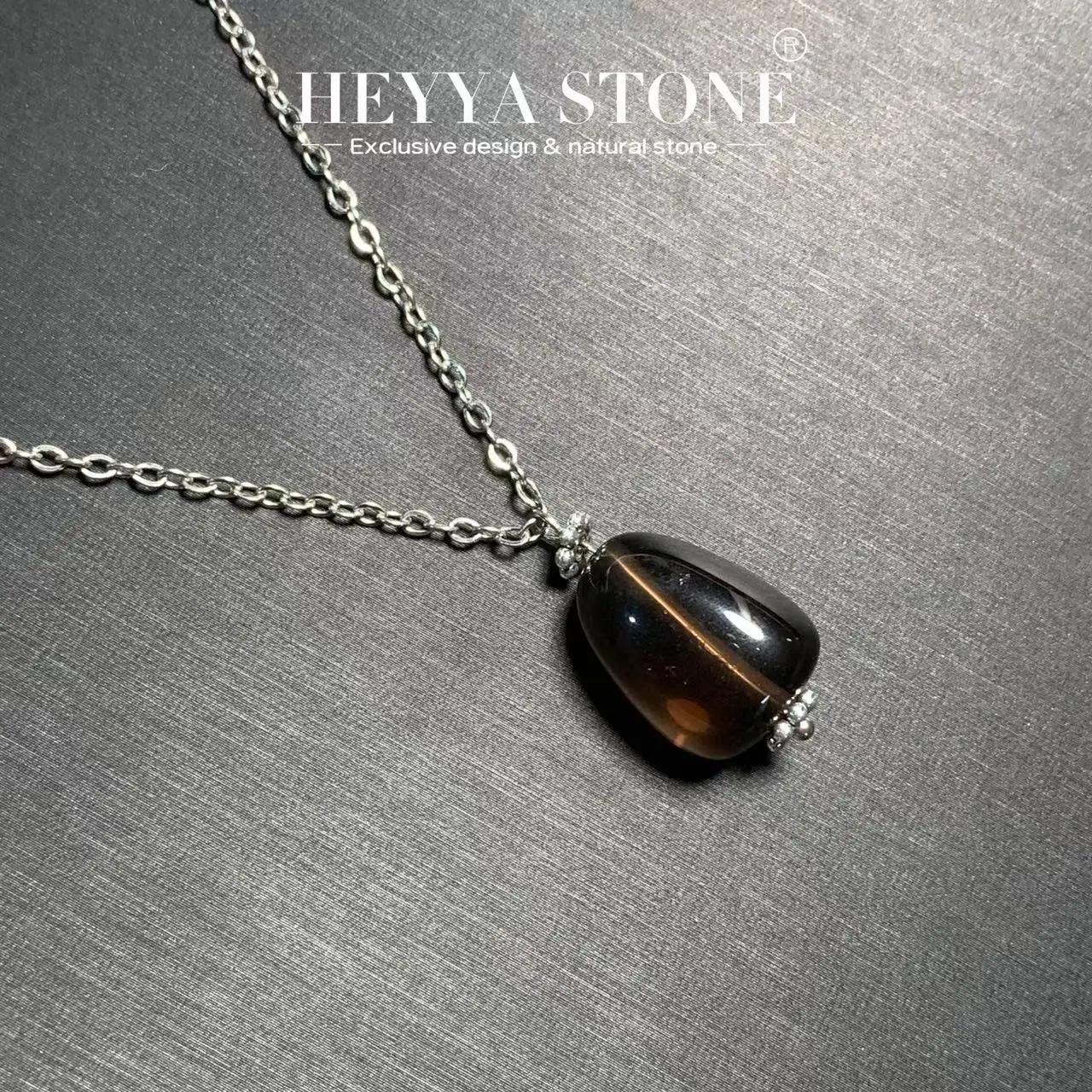 HEYYA STONE Natural Smoky Quartz Pendant Necklace For Women Stainless steel Simple Fine Jewelry Gemstone Classic Style