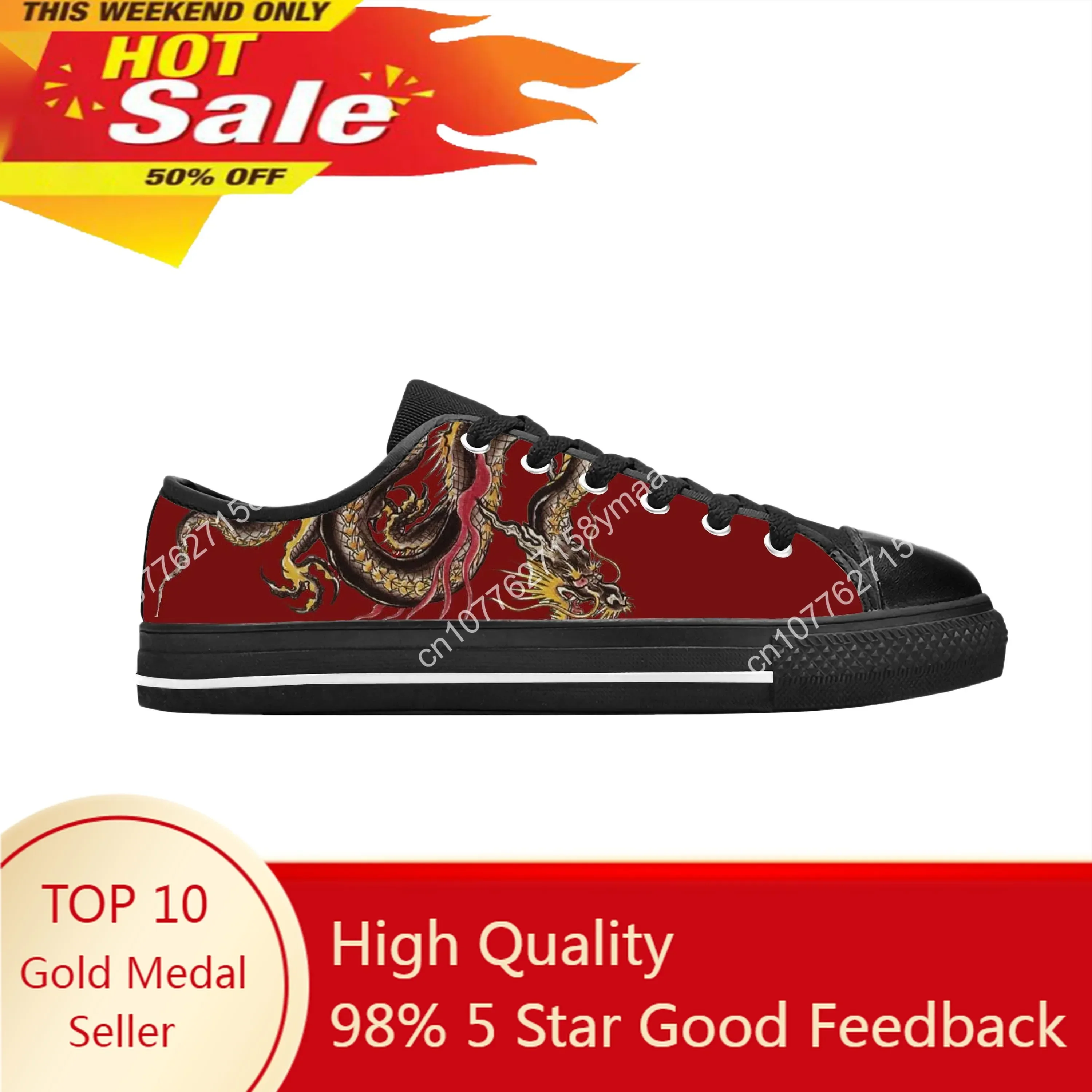 Chinese Japanese Dragon Anime Cartoon Manga Comic Casual Cloth Shoes Low Top Comfortable Breathable 3D Print Men Women Sneakers