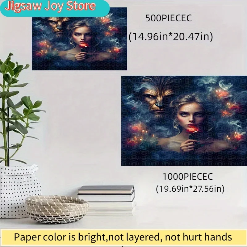 

Disney DIY Paper Puzzle, Beauty and the Beast Theme, Roses, Candlelight, Exquisite Gift Box, Thickened White Card Material, Su