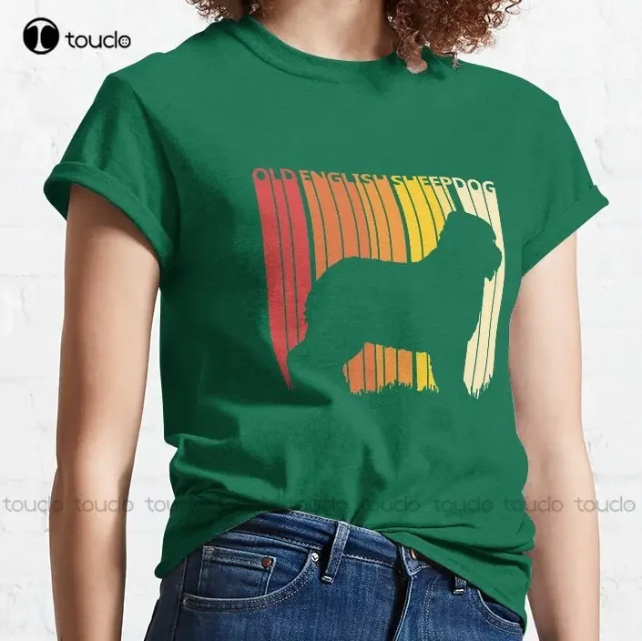 Old English Sheepdog Dog Breed Silhouette Classic T-Shirt Mens Dress Shirt Cotton Outdoor Simple Vintage Casual Tee Shirts