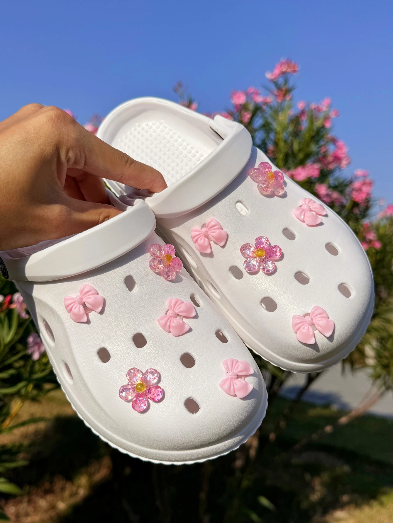 

10 розовых цветов с блестками, украшения своими руками с объемным бантом, многофункциональные аксессуары для обуви, подходящие для женских сандалий.