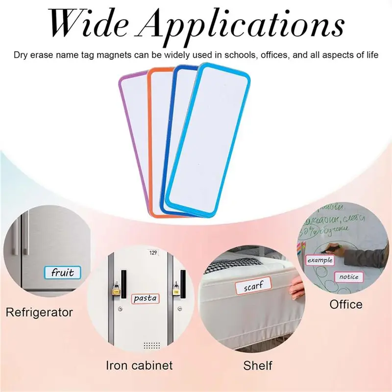 108 قطعة تسميات المسح الجاف المغناطيسي شرائط قابلة لإعادة الاستخدام الفصول الدراسية اسم العلامات للكتابة بطاقات مغناطيسية فارغة قابلة للمسح مذكرة الثلاجة