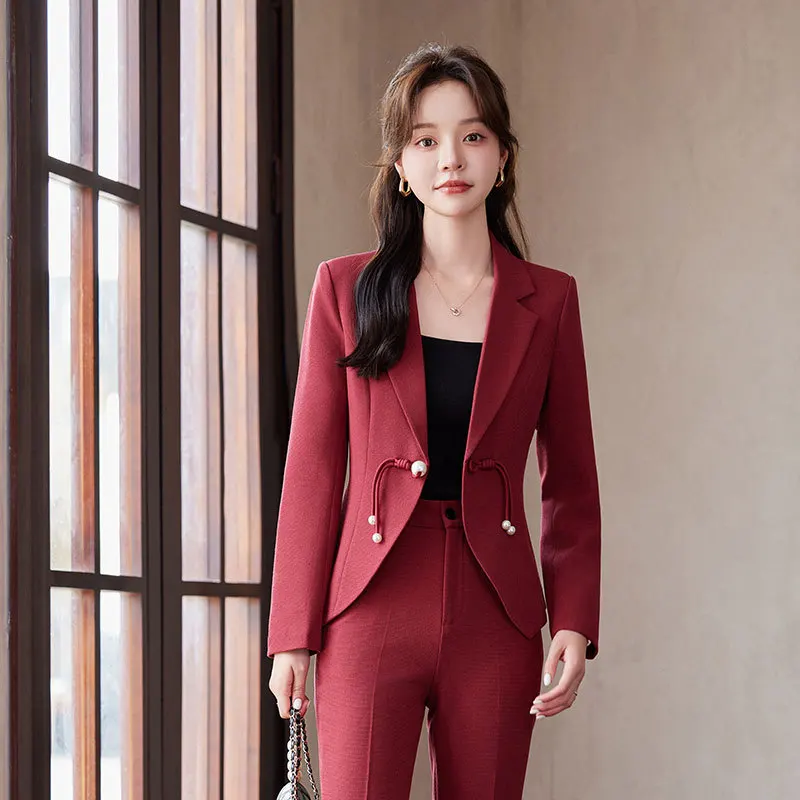 Rood pak dames High Sense2024New kleine zakelijke kleding temperament godin stijl jasje herfst