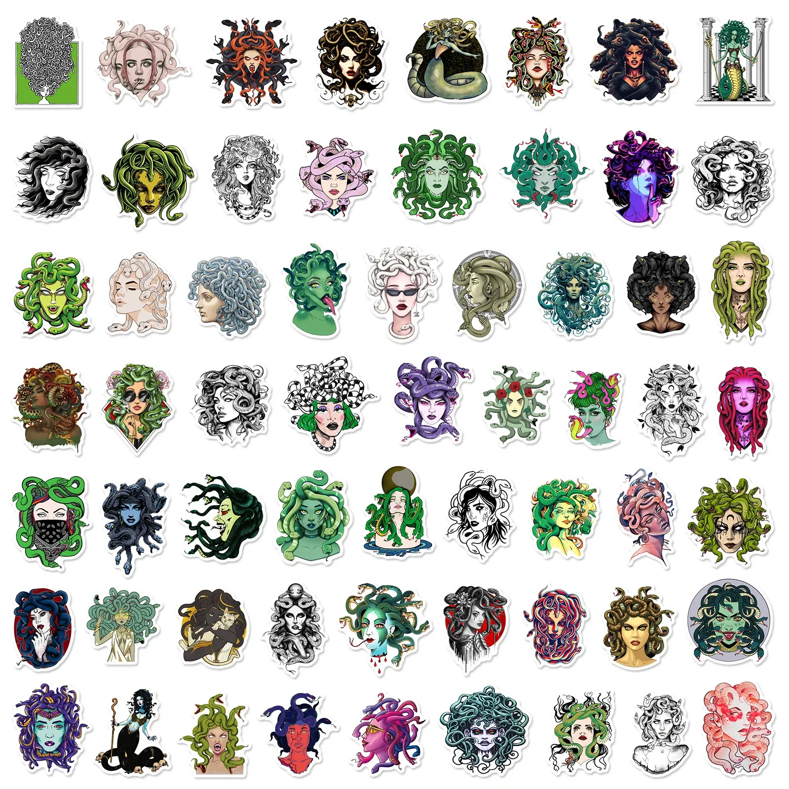 60 قطعة ملصقات أسطورة ميدوسا اليونانية القديمة، ملصقات للقرطاسية والدفاتر وزجاجات المياه واللابتوب والأمتعة ولوح التزلج والسيارات