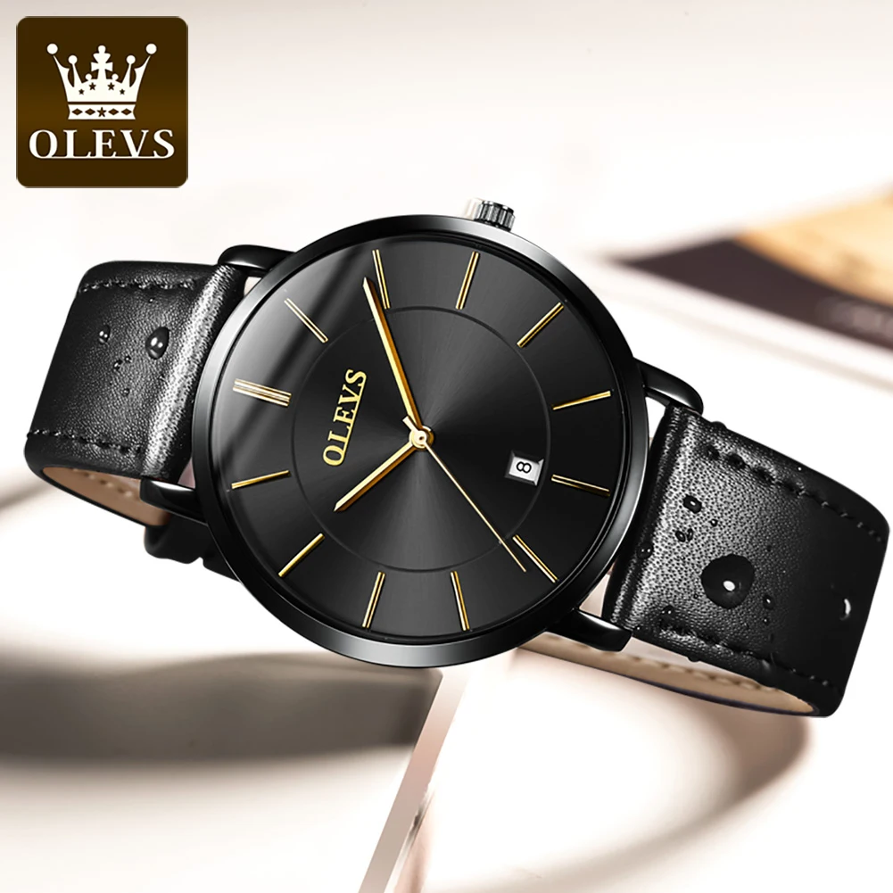 OLEVS 6.5mm Ultra Thin Quartz Watches Mens Top Brand Luxury Leather Waterproof Clock Male Classic Men Business Watch with Date