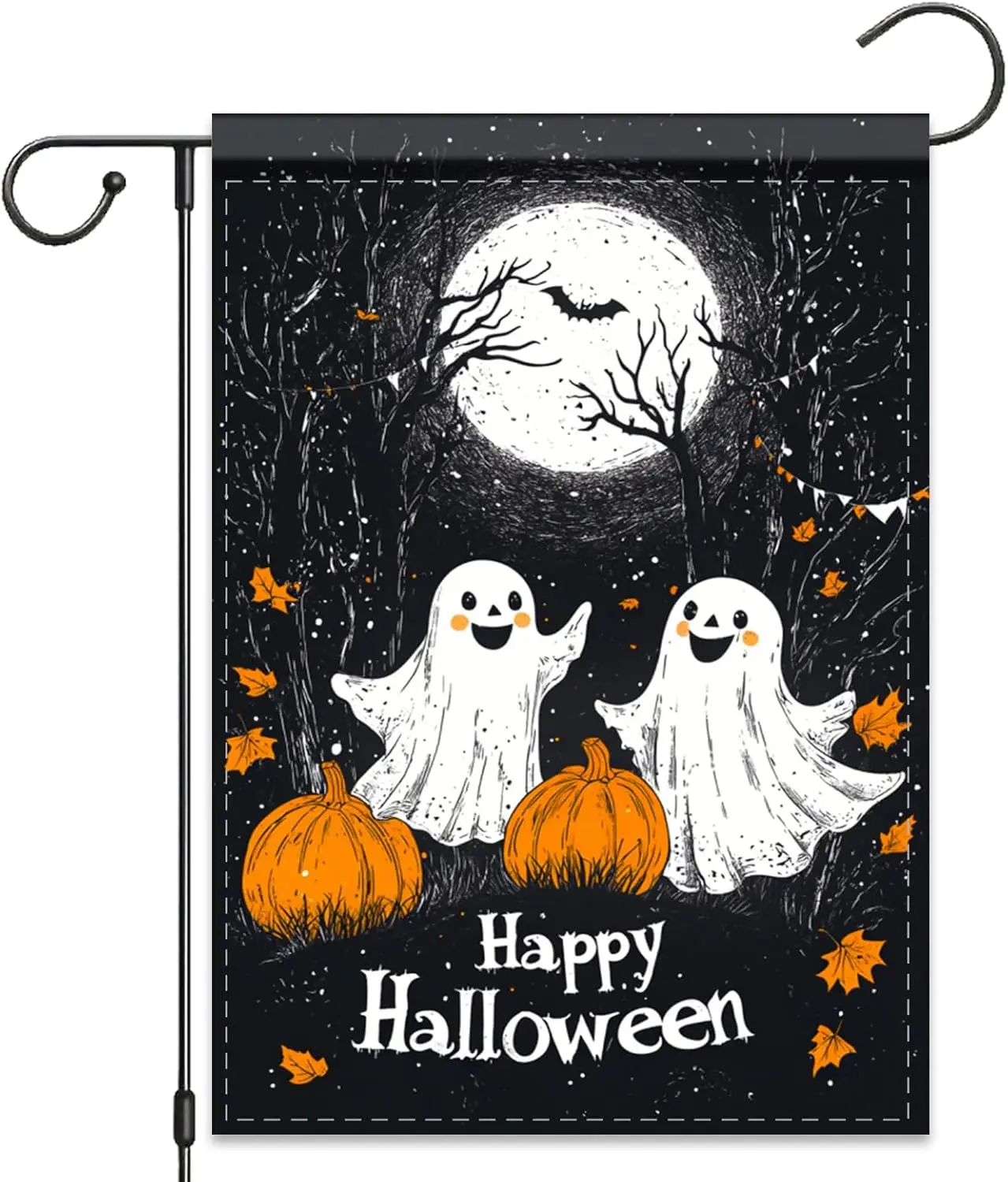 Happy Halloween Garden Flag 12X18 IN Double Sided Vintage Ghosts, Pumpkins Garden Flags for Halloween Harvest Farmhouse Fall PPZ