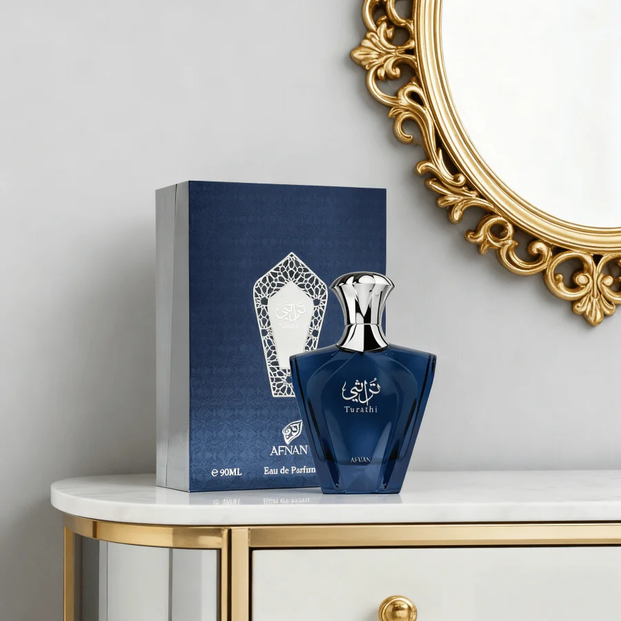 Afnan Turathi Blue Eau de Parfum Spray for Men, 3.0 Oz / 90 ml, Luxurious Leathery Citrus Fragrance, Refreshing & Long-Lasting