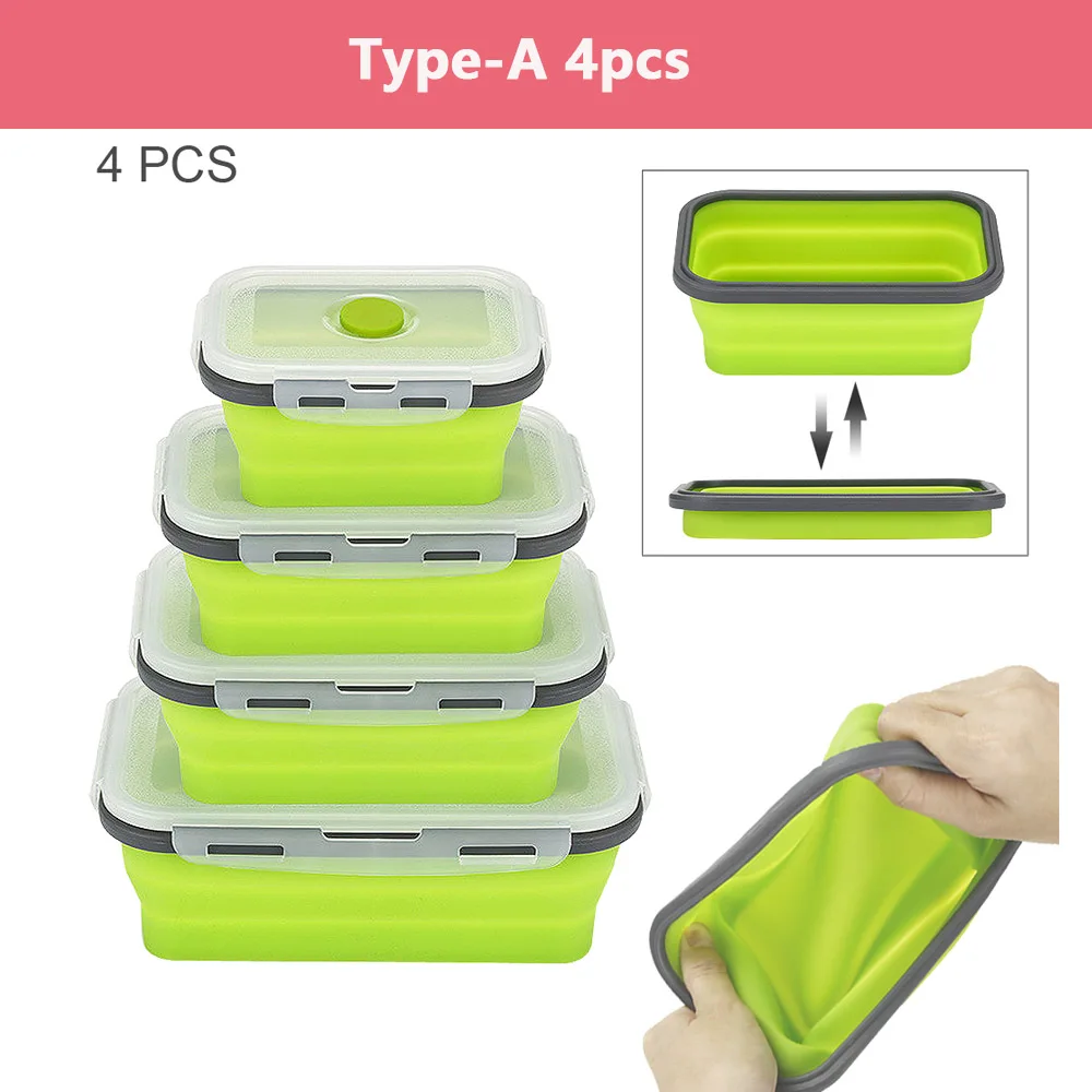 Silicone Lunch Box Collapsible Portable Bowl Bento Boxes Container Microwavable Portable Picnic Camping Rectangle Outdoor Box