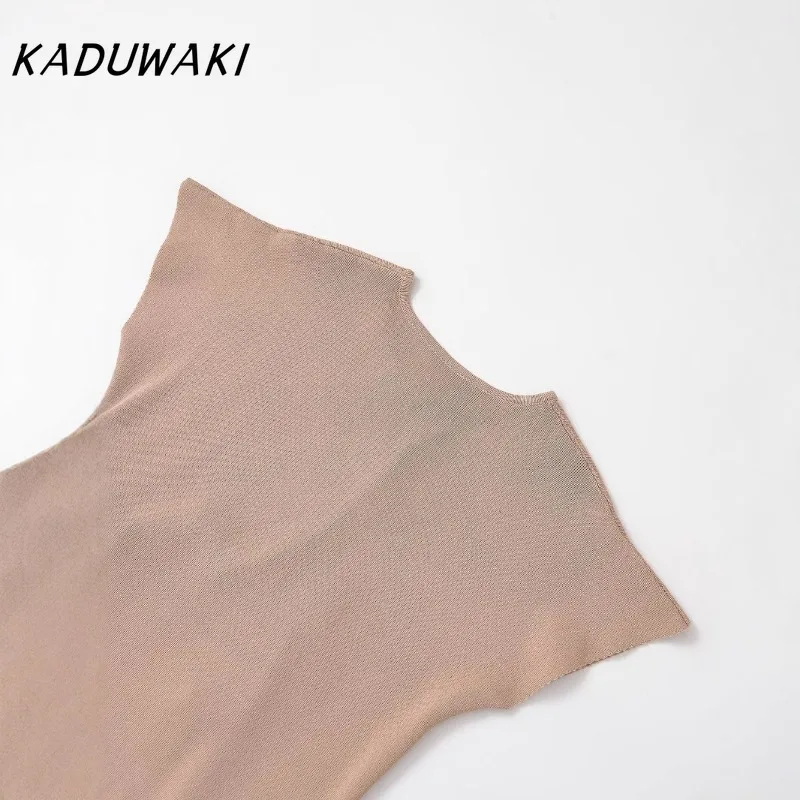 KADUWAKI أنيقة ريترو جديد إمرأة جولة الرقبة قصيرة الأكمام لينة معقود تي شيرت الصلبة عارضة الصيف قمم الملابس النسائيةеСМКТМКТМКТМКВМН
