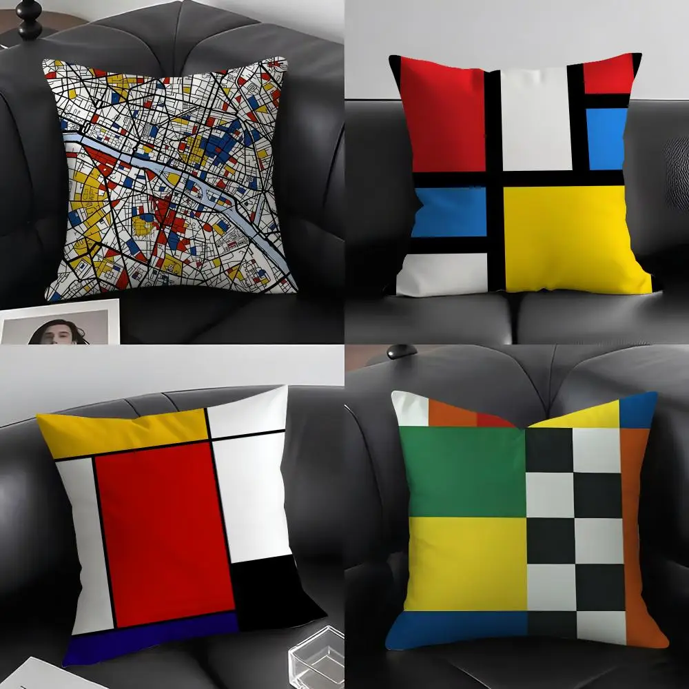 Piet Mondrian Fashion Cushion Cover Pillowcase Ultra Soft Skin Friendly Fabric Cloud Like Comfort & Concealed Zipper