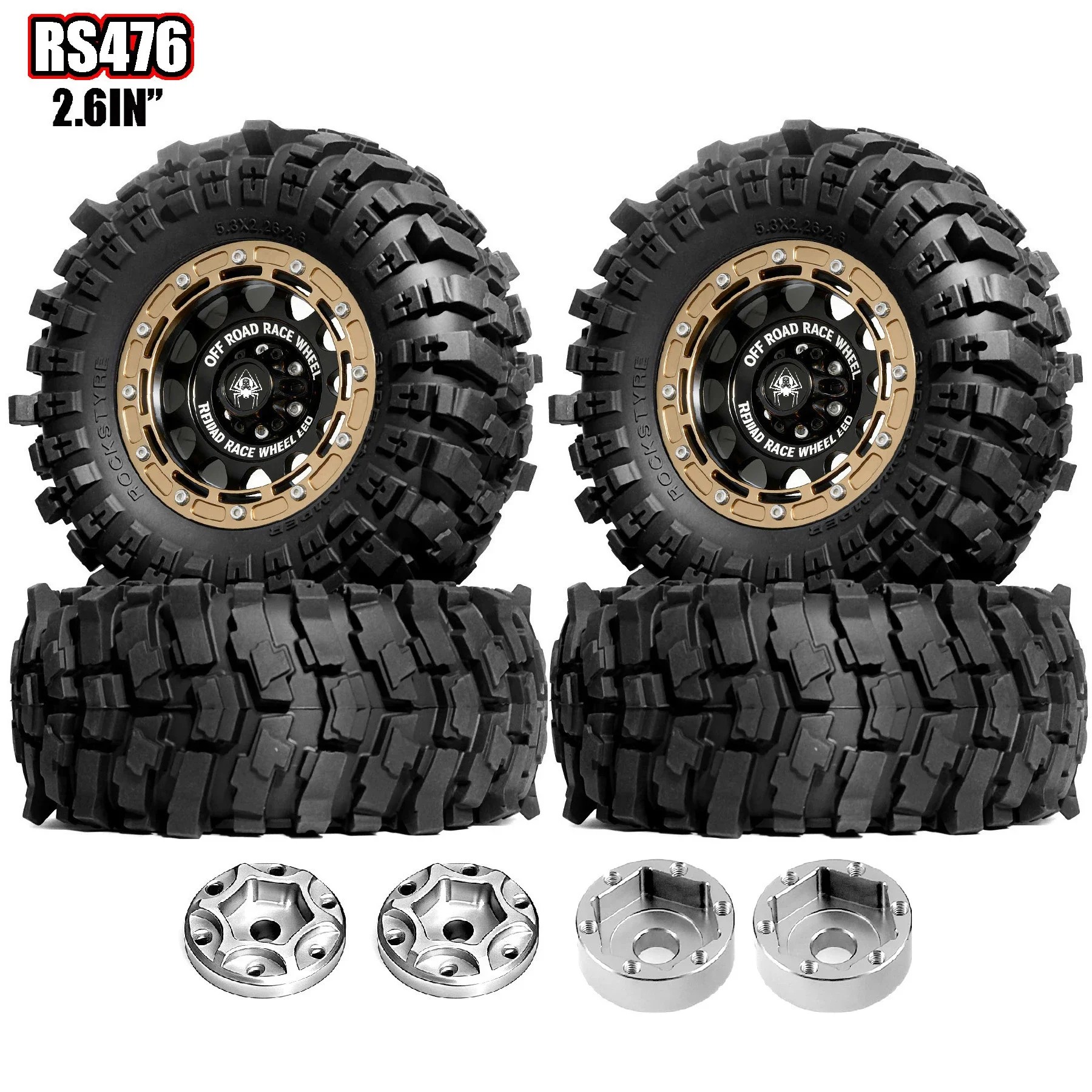

2.6'' RC metal Wheels and off-road climb Tires for 1/7 1/8 1/10 RC Crawler Car Axial RBX10 MJX H8H MK07 KM4