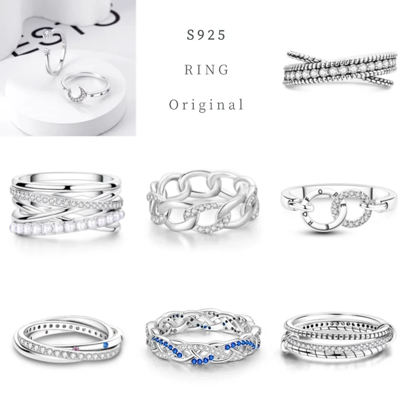 موضة جديدة 925 الفضة بسيطة إنفينيتي البنصر للنساء تألق الملتوية تكويم خواتم شعبية Anillo مجوهرات الخطوبة #5