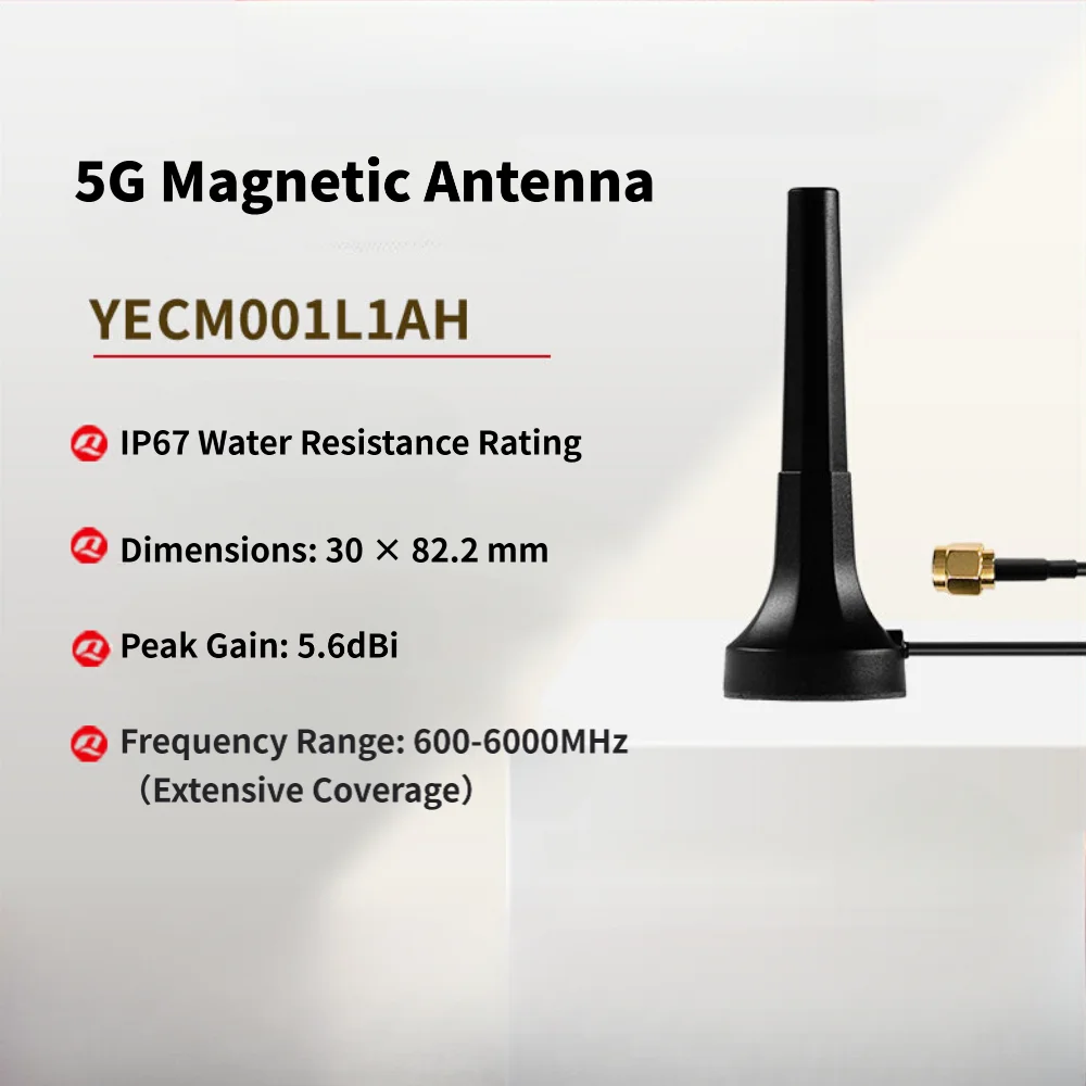 Quectel YECM001L1AH 5G Magnetic Mount Whip Monopole External Antenna 600-6000MHz Multi Band High Gain Antenna SMA Male Connector