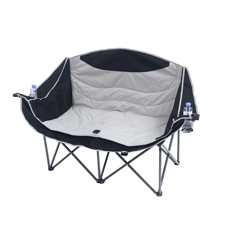 custom.Thick Portable Modern Double Moon Chair Outdoor Camping Beach Hiking Leisure Aluminum Two Seats Folding Chair