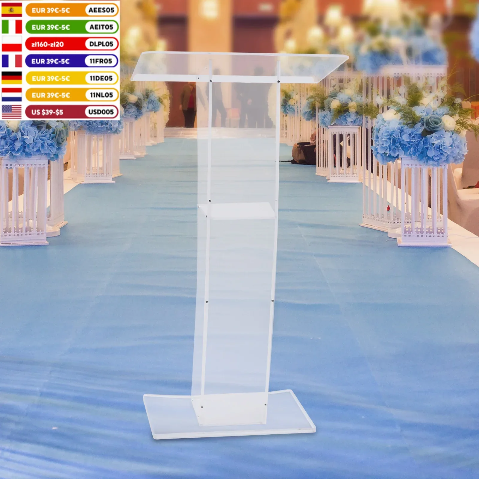 Acrylic Speech Podium Transparent Plexiglass Lectern Stand Podium w/ Storage Shelf for Church School Conference Press Conference