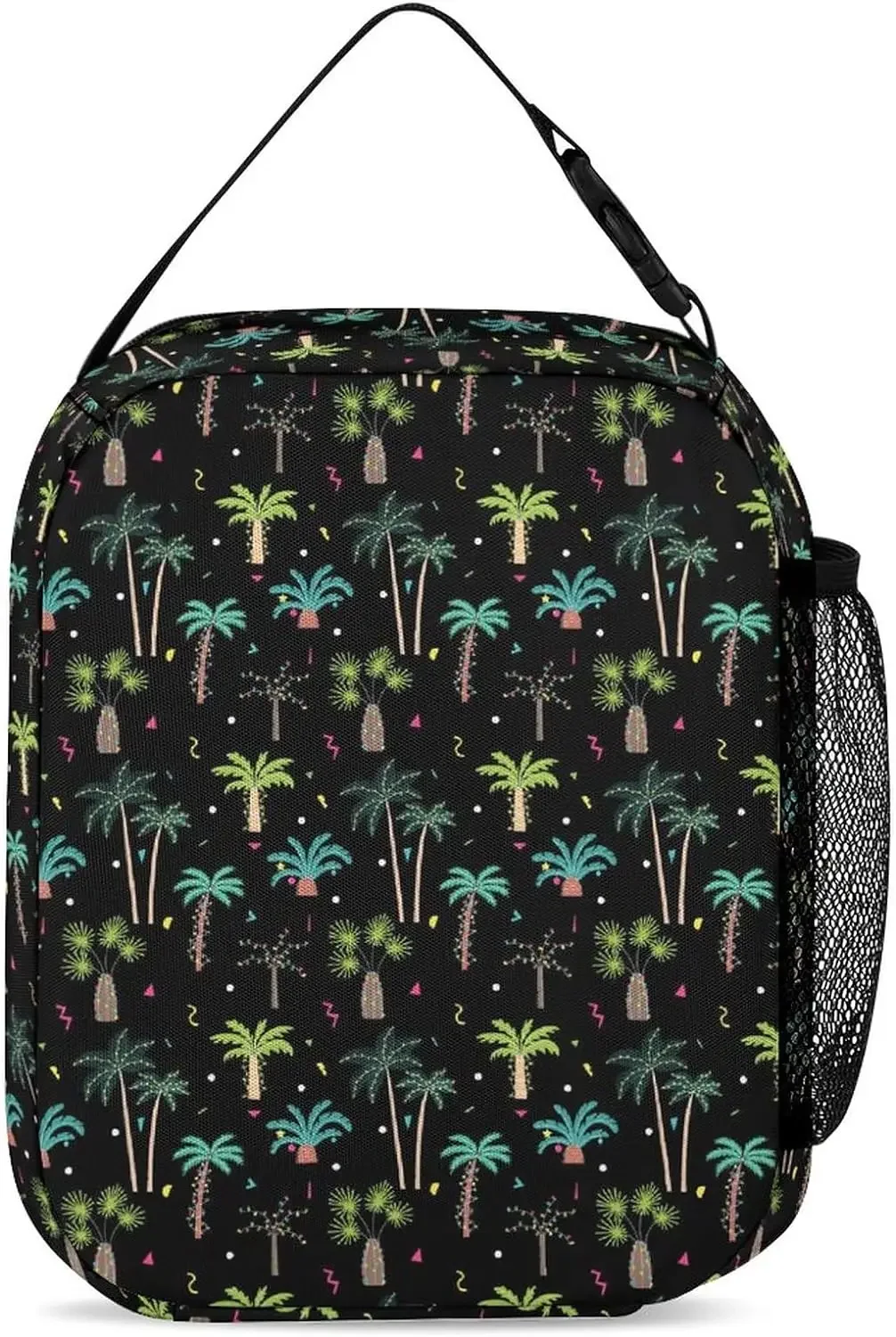 Christmas Palms Trees Lunch Bag, Portable Capacity Lunch Box,Reusable Large Lunch Bag For Men Women,Water Bottle Bag with Side.