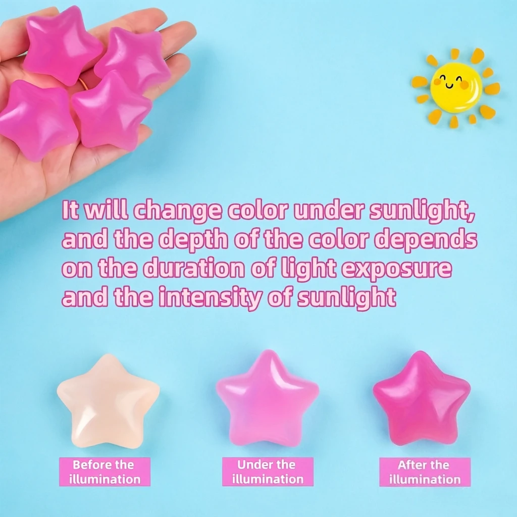 Photochromic Heart Star Slow Rising Squeeze Toy Moldable Stress Relief Fidget Sensory for Kids Ages 3+ Random Design