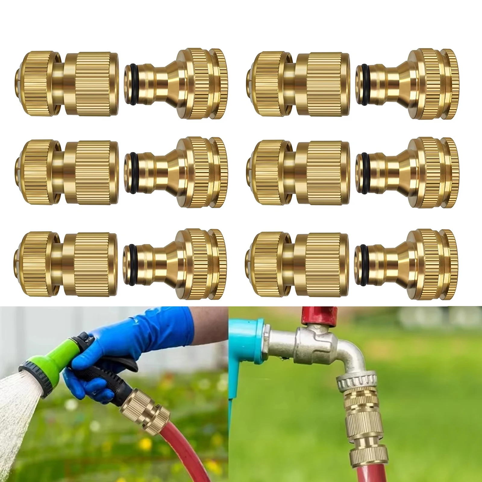 Garden Hose Connector,Solid Brass Garden Tap Connector,1/2 Inch and 3/4 Inch 2-in-1 Faucet Connector,Quick Connect Hose Fittings