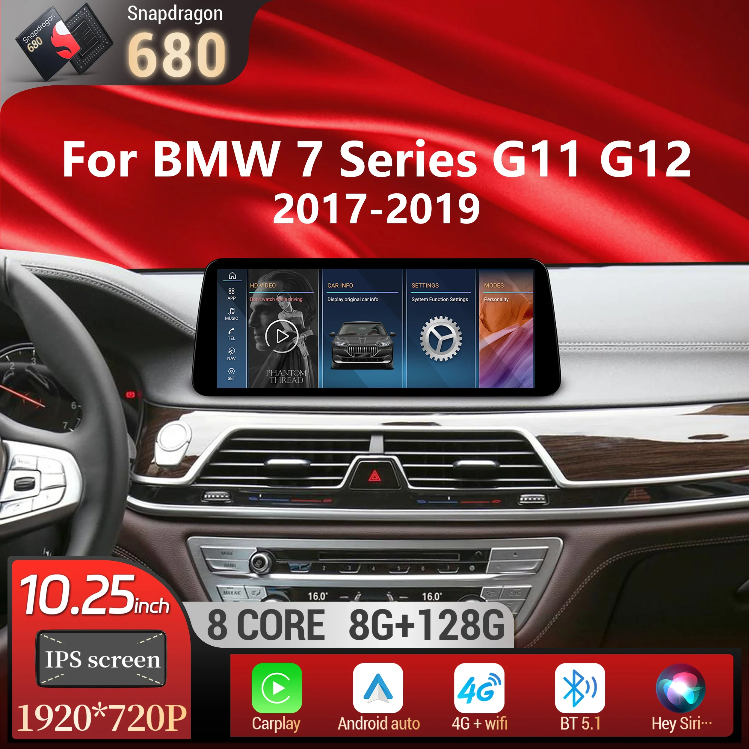 10.25 inch Android 14 For BMW 7 Series 2017-2019 EVO System Car Radio Wireless BT Carplay Snapdragon 680 Touch Screen