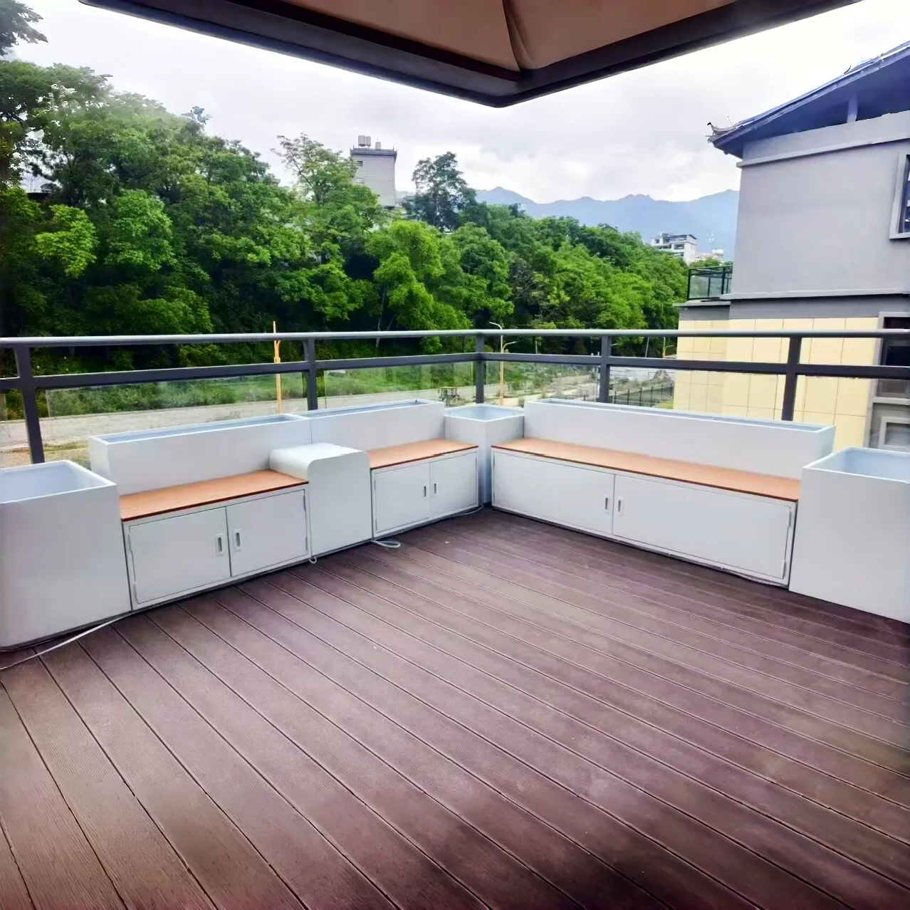 Customized outdoor balcony flower box seat store outer pendulum card seat planting box courtyard terrace seat combination