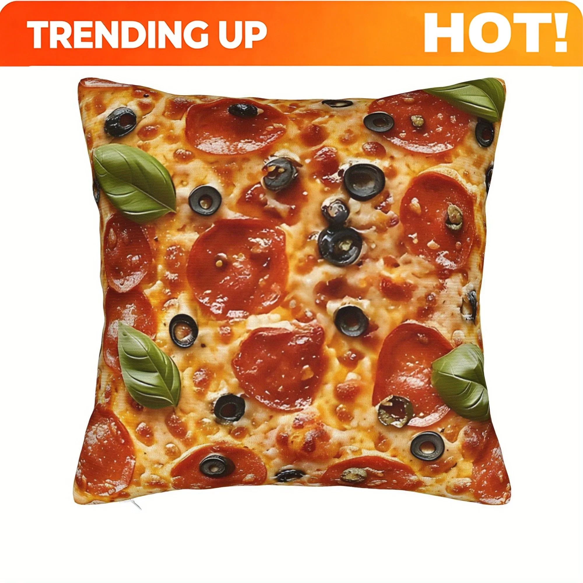 Custom [Contemporary Comfort] Pepperoni & Olive Herb Pizza Pattern Throw Pillow Case - Vibrant Food-Themed Decorative Cushion