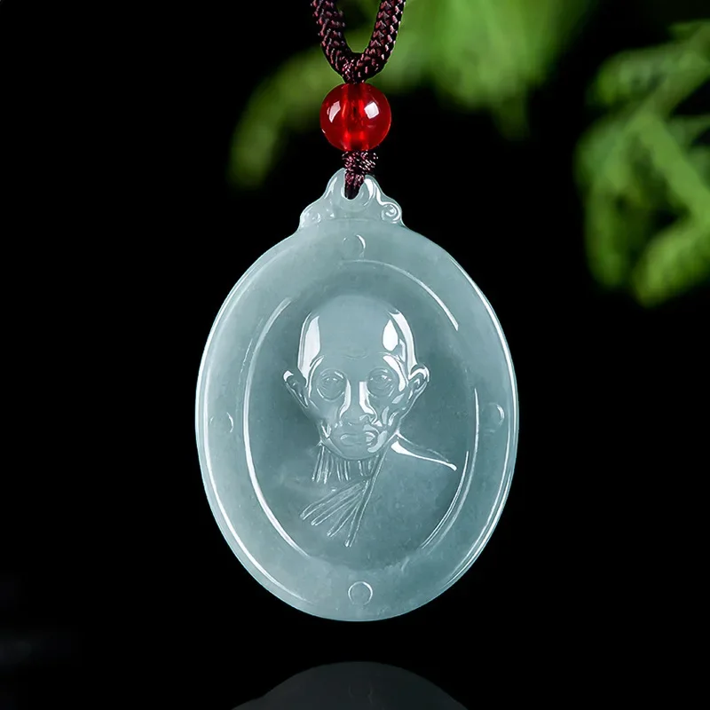 100% Genuine A-goods Jadeite Blue Water Dragon Brahma Buddha Pendant Men and Women Pendant Jewelry Gift Jade Necklace