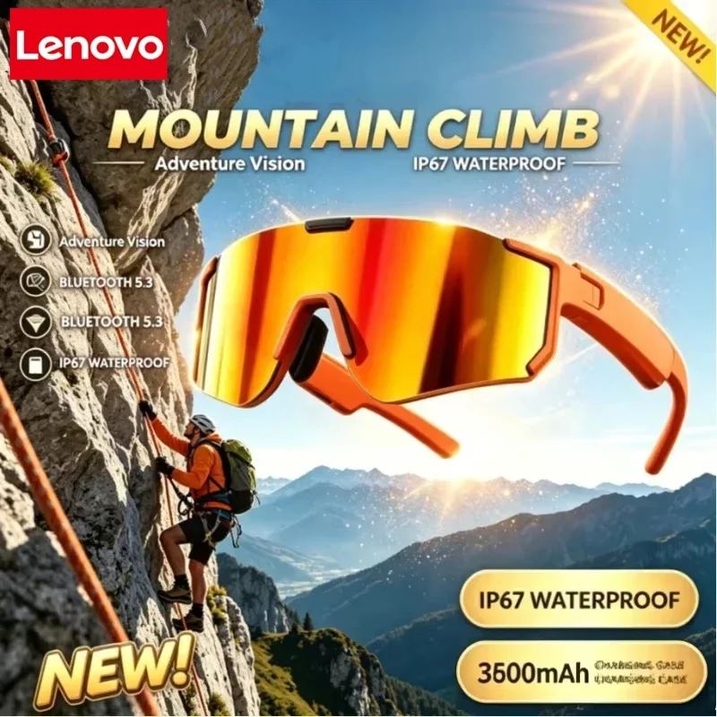 Lenovo D17 Outdoor Cycling Smart Bluetooth Glasses AI Headphones Music Calls Navigation Sunglasses For Outdoor Sports Goggles