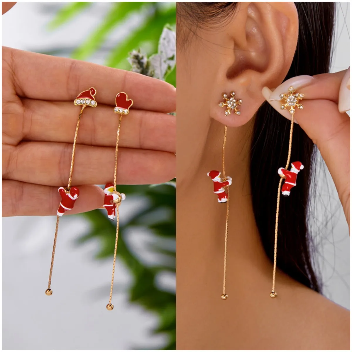 Trendy Moving Santa Claus Tassel Dangle Earrings for Women Sweet Candy Snowflakes Stud Earrings Holiday Party Jewelry Gifts