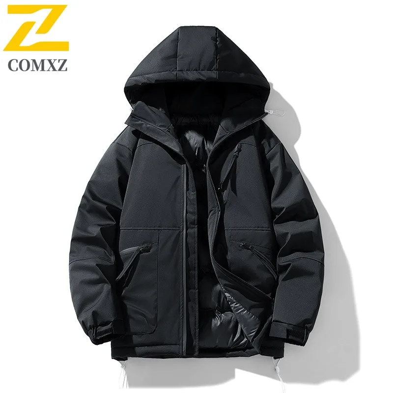 COMXZ 2025 Winter New Padding Coat Japanese Style Trendy Thickened Loose Fit Warm Hooded Cotton Coat Daily Cold Proof Outerwear