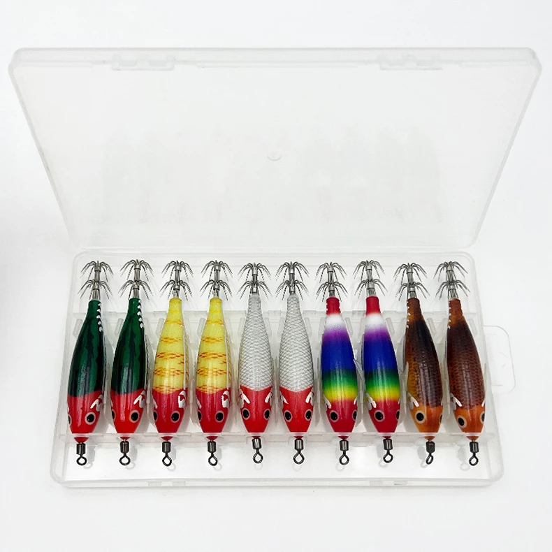 ShareShark 10 Stück/Box 8cm/5,7g Garnelen-Angelköder Leuchtende Tintenfisch-Jigs Haken Meeresangel-Zubehör Künstlicher Köder Oktopus-Köder – Detail 6