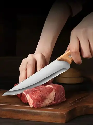 Stainless Steel Fillet Boning Knife Professional Chef's Kitchen Knife Forged Meat Cleaver Fish Slicing Knife Wooden Handle