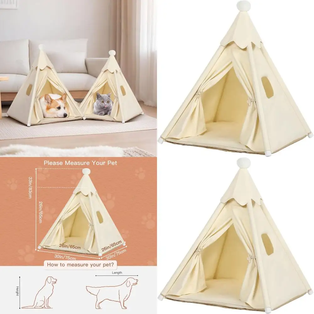 

Тент-типи для собак мелких и средних пород, подходит для вельш-корги и биглей, размеры 66x66x66 см и 76x76x84 см, белый