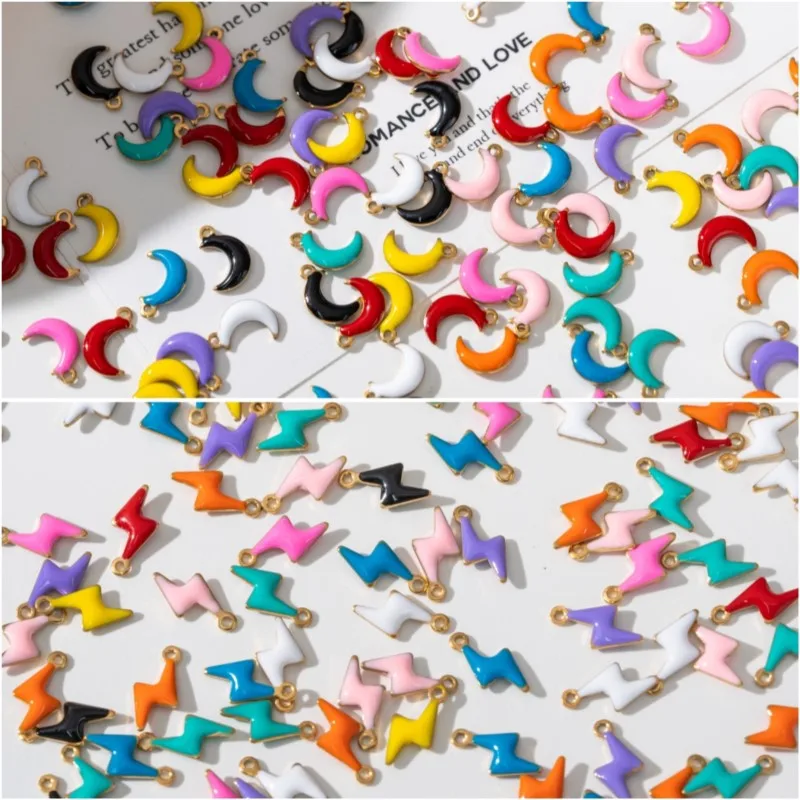 10pcs Assorted Gold Plated Stainless Steel Enamel Animals Moon Dangle Pendants Charms for DIY Jewelry Making Necklace Bracelet