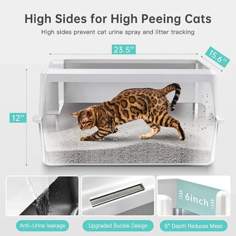 Stainless Steel Cat Litter Box with Lid, XL Metal for Big Cats,Extra Large High Sides, Never Absorbs Odors,Non-Sticky,Easy Clean