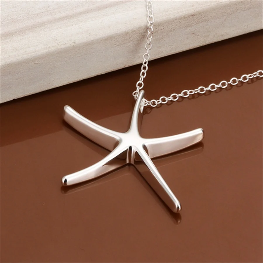 

Wholesale 925 Sterling Silver Necklace Fine Jewelry Fashion Cute Star Starfish Chain Women Lady Charm Wedding Party Gift