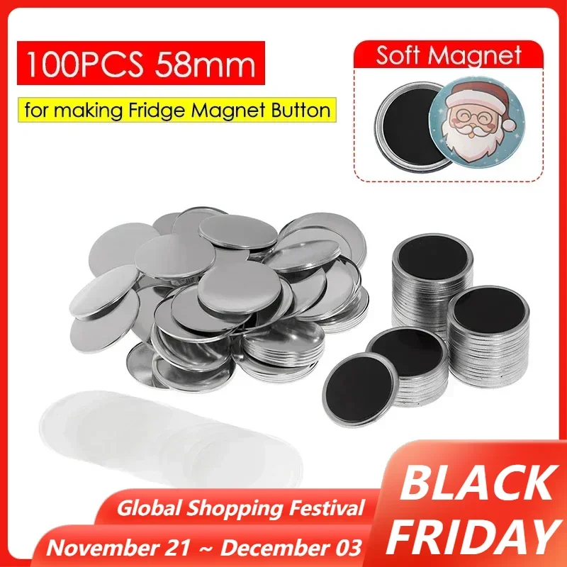 DIY 50/100PCS 58mm Magnetic Buttons Fridge Badge Making Parts Soft Magnet Refrigerator Button Badge Maker Machine Accessories